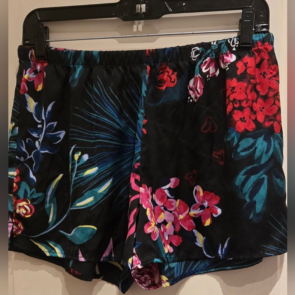 Stars Above Satin Tropical Flower Pajama Shorts, Size S
